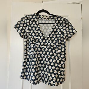 Acote/Cotelac Blue & White Floral Top Size 2/US 8